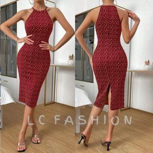 Bodycon Dress, Allover Heart Print Halter Neck Cami Bodycon Dress, Boho dress